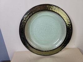 Recycled Glass Dinner Plate with Gold Band on Rim 10.75 Inches Heavy - $34.65