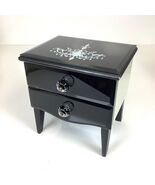 Small 2 Drawers Jewelry Trinket Black Lacquer Beveled Mirrors French Art... - $39.00