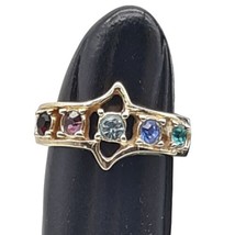Gold Tone Marked Caroline Ring Multi-colored Glass Rhinestones Jewelry Size 6.25 - £8.25 GBP