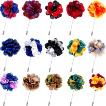 15 Pieces Men&#39;S Lapel Pin Handmade Satin Flower Boutonniere Pin with Gift Box fo - $19.82