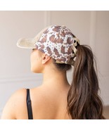 Distressed Light Brown and Brown Cow High Ponytail Hat - $24.75