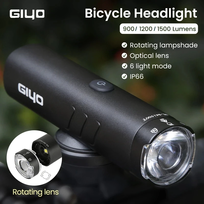 GIYO Bike Front Light Headlight 1500LM/1200LM/900LM USB Rechargeable LED 4000mAh - £33.34 GBP+