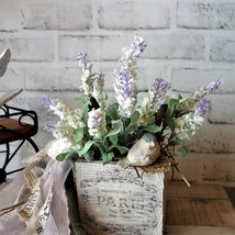 Lavender Floral Arrangement Vintage Box Planter Shabby Chic Songbird Decor - £50.48 GBP