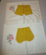 Vintage Hand Appliqued &amp; Embroidery Pocket Boy Girl Pants Pillowcases - £7.92 GBP