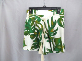 Joie shorts pleated linen blend rope belt Small beige green leaves insea... - $37.19
