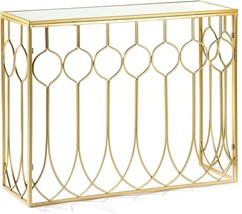 Yilifebes 40&quot; Console Table For Living Room, Gold Sofa Table With Tempered Glass - £166.25 GBP