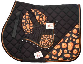 Oranges English Saddle Pad Set Fly Veil Horse Ears Zainee Sports Fly Bonnet - £35.75 GBP