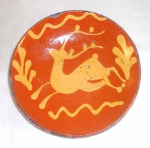 1999 Greg Shooner Redware Glazed Pie Plate Yellow Slip Running Buck Decoration - £138.89 GBP