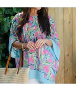 Lexi Boho Tropical Brush Sheer One Size Poncho Cover up Teal Pink - €33,26 EUR