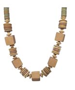 Vintage Artisan Wood Bead Necklace Cube Disc Hex Beads Bohemian Style Je... - $35.43