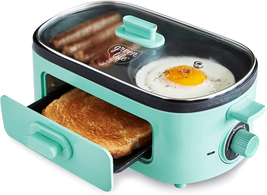 Turquoise 3-In-1 Breakfast Maker Station Healthy Ceramic Nonstick Dual G... - £56.46 GBP