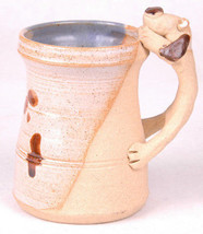 Handmade Coffee Mug-Hound Dog Handle-Ceramic-Tan Blue-Signed Marion Barl... - £25.76 GBP