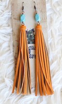 Cowgirl Kim Turquoise Stone Orange Tassel Earrings - #81936 - £24.12 GBP