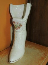 Art Pottery 9.25&quot; Vase white porcelain ceramic Victorian high heel boot ... - $16.19