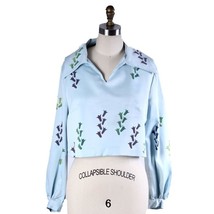 VTG 1970s Tummey Blue Knit Middy Top Hand Block Print Wide Collar Blouse M - $1,276.16 MXN