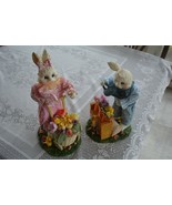 VTG Easter Bunny Rabbit Spring Statue Figurines anthropomorphic Garden set - $38.41 CAD