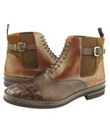 Lorens "Cesar" Men's Lace-Up Leather Ankle Boots, Cognac/Brown, Made in Spain - £129.51 GBP