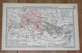 1937 Vintage Historical Map Of Europe During The Crusades (1204) Palestine - £18.50 GBP