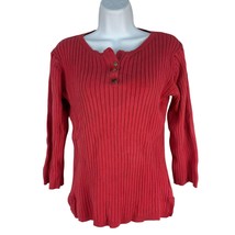 Jaclyn Smith Womens Ribbed Knit Sweater Top Red Long Sleeve Button Size Large - $18.50