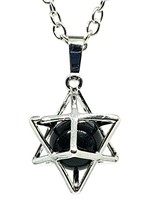 Merkaba Pendant Necklace Obsidian Gemstone Ball Chariot Sacred Geometry Unisex - £6.48 GBP