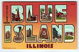 Greetings From Blue Island Illinois Large Letter Linen Postcard Curt Teich - £60.60 GBP