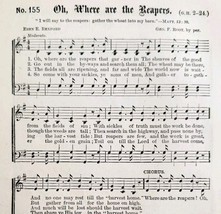 1883 Gospel Hymn Where Are The Reapers Sheet Music Victorian Religious A... - $19.99