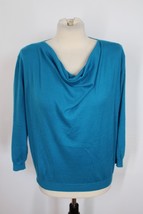 TSE L Blue Drape Neck Featherweight Knit 100% Cashmere Sweater Flaws - £19.69 GBP