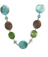 Colorful Green &amp; Blue Disc Necklace With Hammered Gold-Tone Accents Boho... - $454.99 MXN