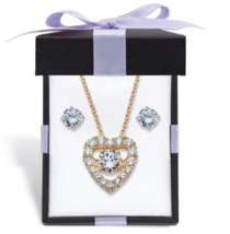 Cz Stud Earrings Heart Necklace Gp Set 14K Gold Sterling Silver With Gift Box - $199.99