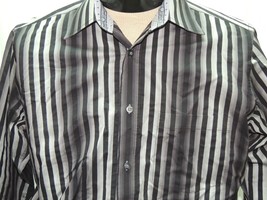 Mens MED Bugatchi Uomo Long Sleeve Shirt 100% Cotton black silver gray S... - $35.99