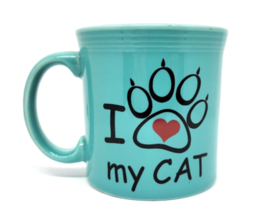 FIESTA Coffee Cup Mug I LOVE MY CAT Turquoise Homer Laughlin Co - $27.00