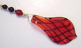 Leaf Fan Pull Lampwork Glass Pull Chain Red &amp; Black - £8.38 GBP