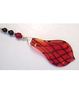 Leaf Fan Pull Lampwork Glass Pull Chain Red &amp; Black - $14.55 CAD