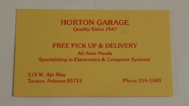 Horton Garage Vintage Business Card Tucson Arizona bc1 - £3.08 GBP