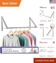 Double Foldable Wall-Mounted Clothes Rack &amp; Retractable Drying Rod - Chrome - $60.00