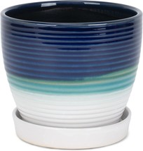 Napco Tri-Color Ribbed 4.5 Inch Blue, Green, White Ceramic Flower Pot Planter - £31.35 GBP