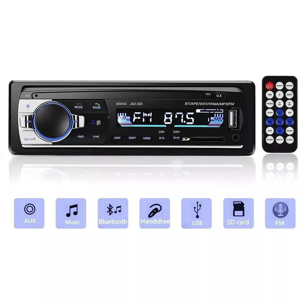 Car Radio Audio Bluetooth Stereo MP3 Player FM Receiver 60Wx4 with Remote Cont - £20.74 GBP