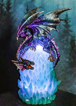 Blue Rainbow Armored Dragon Guarding LED Lantern Acrylic Crystal Egg Figurine - £43.49 GBP