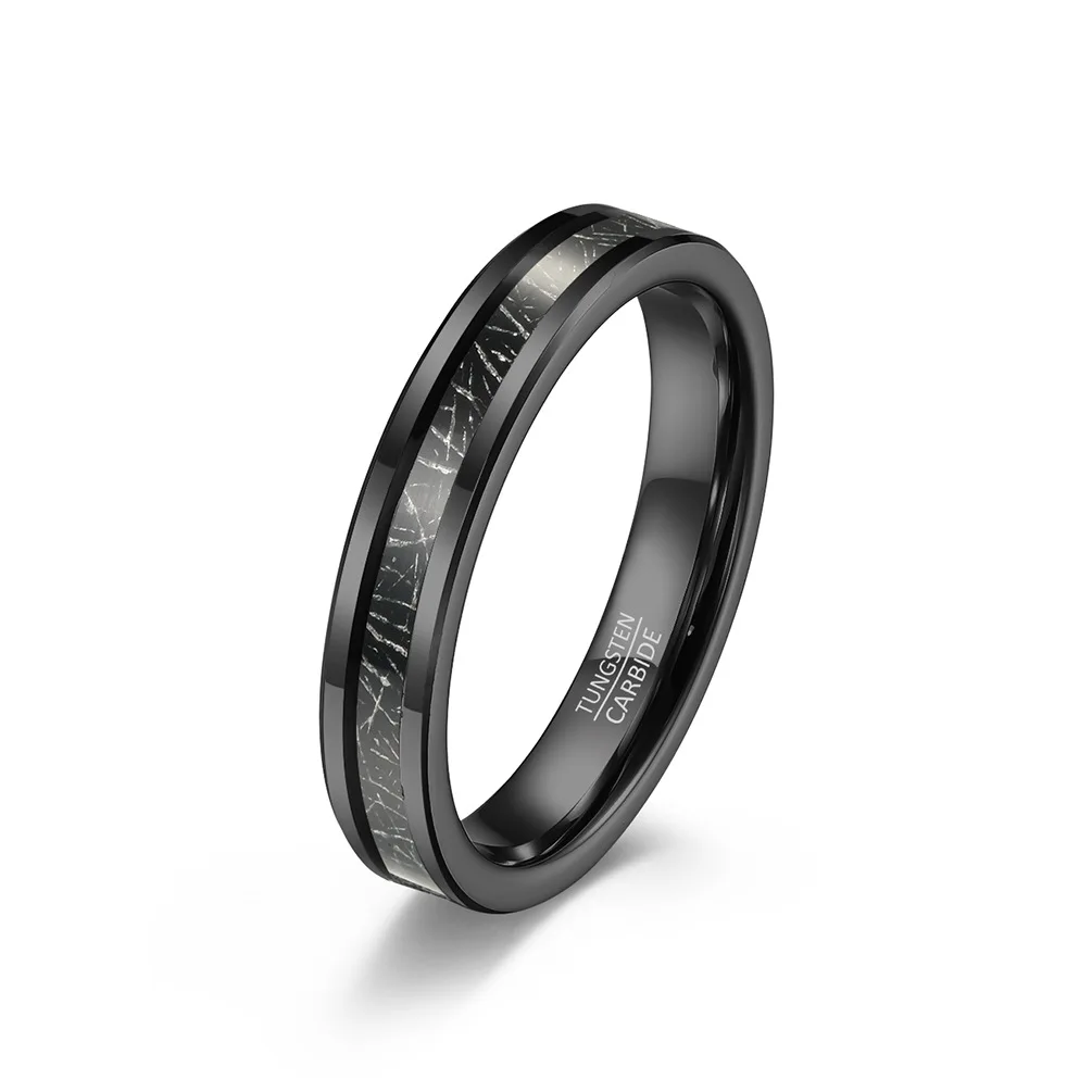 4mm 6mm 8mm Men&#39;s  Carbide Wedding   with Meteorite Inlay Beveled Ee  Fibre Ring - £38.23 GBP