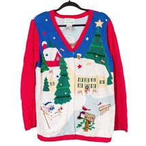 Quacker Factory Ugly Christmas Sweater M Cardigan Angel Tree USA House Mailbox - £21.02 GBP