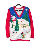 Quacker Factory Ugly Christmas Sweater M Cardigan Angel Tree USA House M... - £21.30 GBP