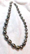 Handmade Dark Silver Aquamarine Green Tahitian Baroque Pearl Necklace X&#39;mas gift - £791.36 GBP