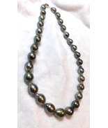 Handmade Dark Silver Aquamarine Green Tahitian Baroque Pearl Necklace X&#39;... - $990.00