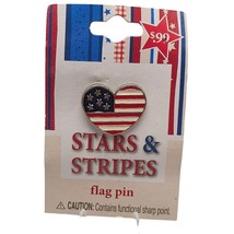 Multicolor Enamel American Flag Stars and Stripes Heart Brooch Pin Vintage - $8.90