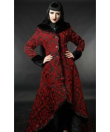 Women&#39;s Red Black Brocade Gothic Victorian Fall Winter Long Steampunk Coat - £132.79 GBP