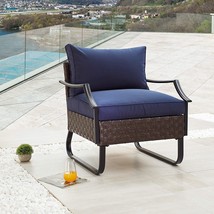 Modern Rattan Wicker Sofa All Weather Steel Frame Conversation Single Ar... - $1,844.79 MXN