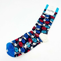 Happy Socks Mens Crew Blue Black Red Autumn Leaf One Pair Fits Size 8-12 - £7.95 GBP