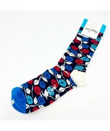 Happy Socks Mens Crew Blue Black Red Autumn Leaf One Pair Fits Size 8-12 - $13.63 CAD