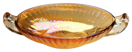Vintage Orange Carnival Glass Bowl Iridescent 6 In Oval 2 Handle Decorat... - $19.99