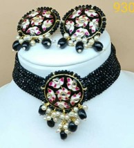 Bollywood Indian Gold Plated Jewelry Kundan Choker Necklace Black Enameled Set - £21.99 GBP